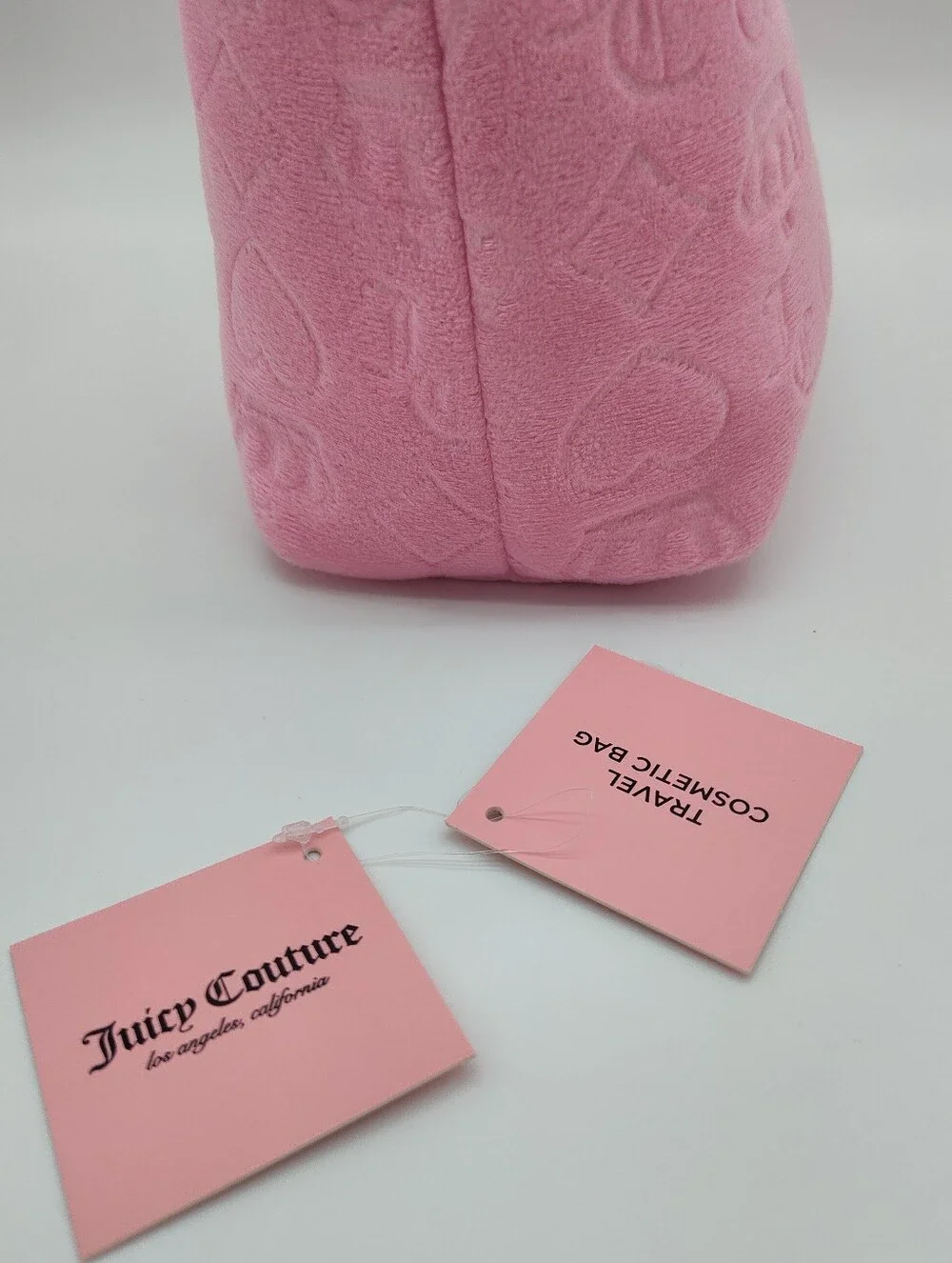 JUICY COUTURE Pink Velour Monogram Cosmetic Bag Travel Bottle NWT